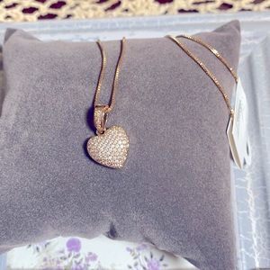 Heart Cubic Zirconia Necklace Gold Tone . NWT